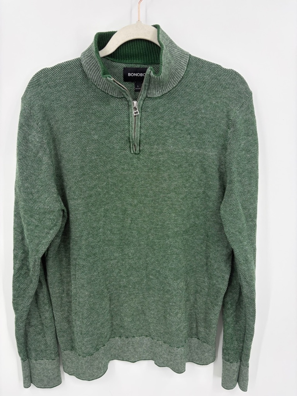 Bonobos‎ brand quarter-zip textured pullover sweater green sz L